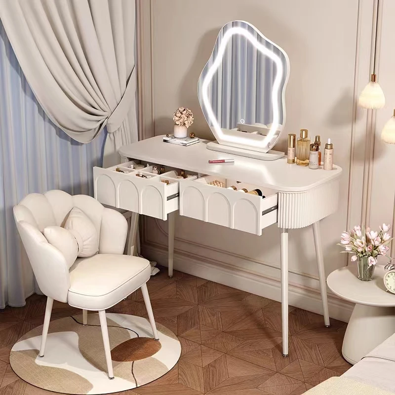 Simple modern solid wood dressing table bedroom dressing table with led mirror