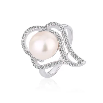 Ladies women s925 sterling silver moissanite women luxury wedding freshwater pearl ring with diamond stones