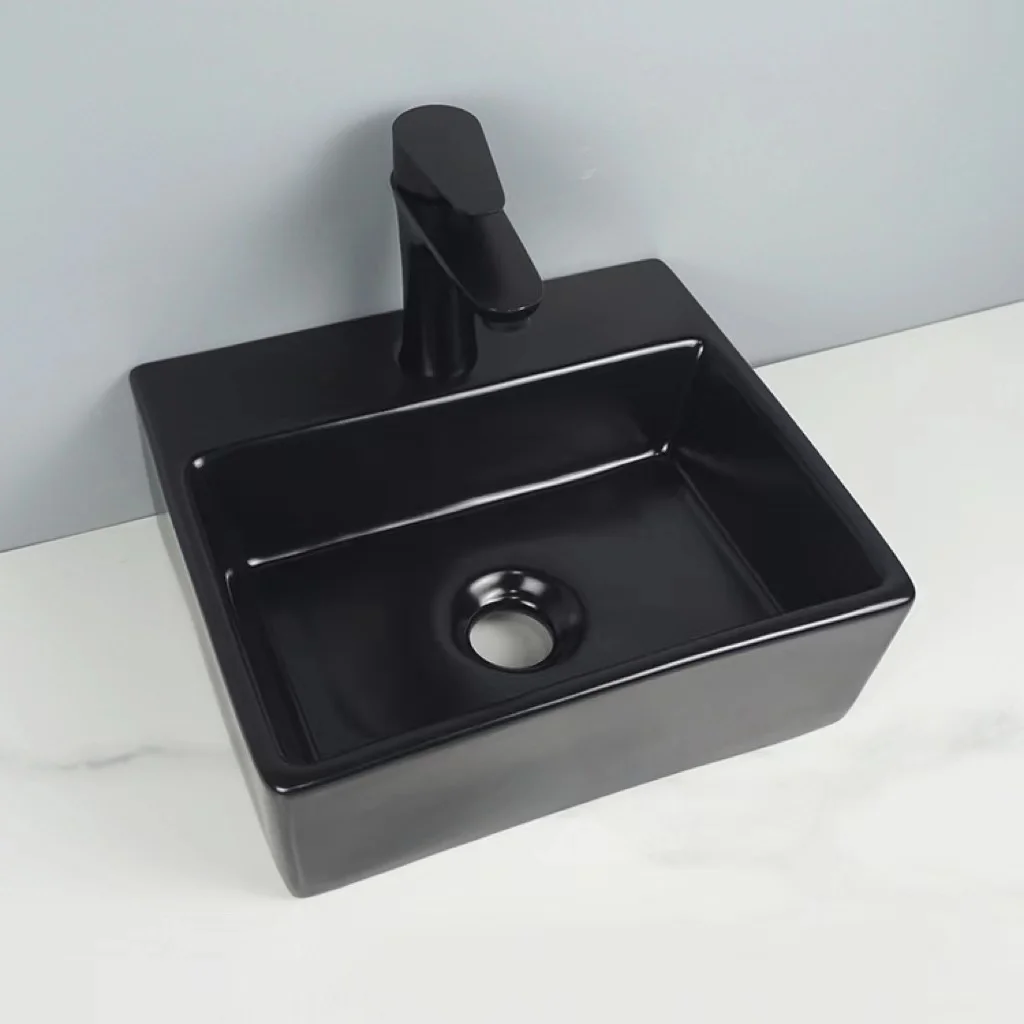 Tarpul Factory Price White Rectangular Small Size Ceramic Countertop Basin Art Basin for Lavatory Bathroom details