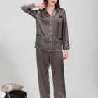 Onesie 22 Momme Women Nightgown Sexy Ladies Gown Tied Long Sleeve 100% Real Silk Satin Adult Onesie Pajama