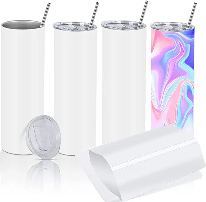 C32  12 20 oz Stainless Steel Skinny Insulated Cup Double Wall Mugs Set Sublimation Skinny Tumbler with  straw