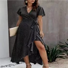 Summer Beach Sweet Dress Bohemian Long Skirt V-neck Lotus Leaf Short Sleeve Dress