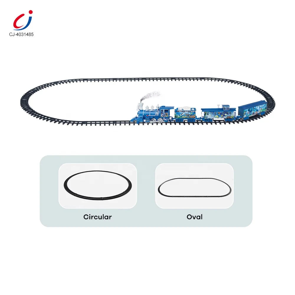 Chengji steam electric rail train toys set railway battery charging plastic slot toys ocean sightseeing train toy with track set