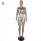 Suit KG5740 Sexy Lady Wholesale Snake Print Short Jumpsuit And Long Sleeve Jacket 2 Piece Suit