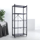 Rack 5-Tier Foldable Metal Rack Kitchen Storage Shelf Home Free Installation Storage Shelf
