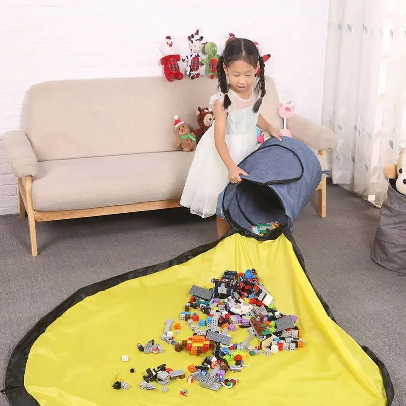 Detachable Play Mat Toys Storage Bucket Spiral Wire Frame Laundry Basket Foldable Popup Hamper Storage Bag