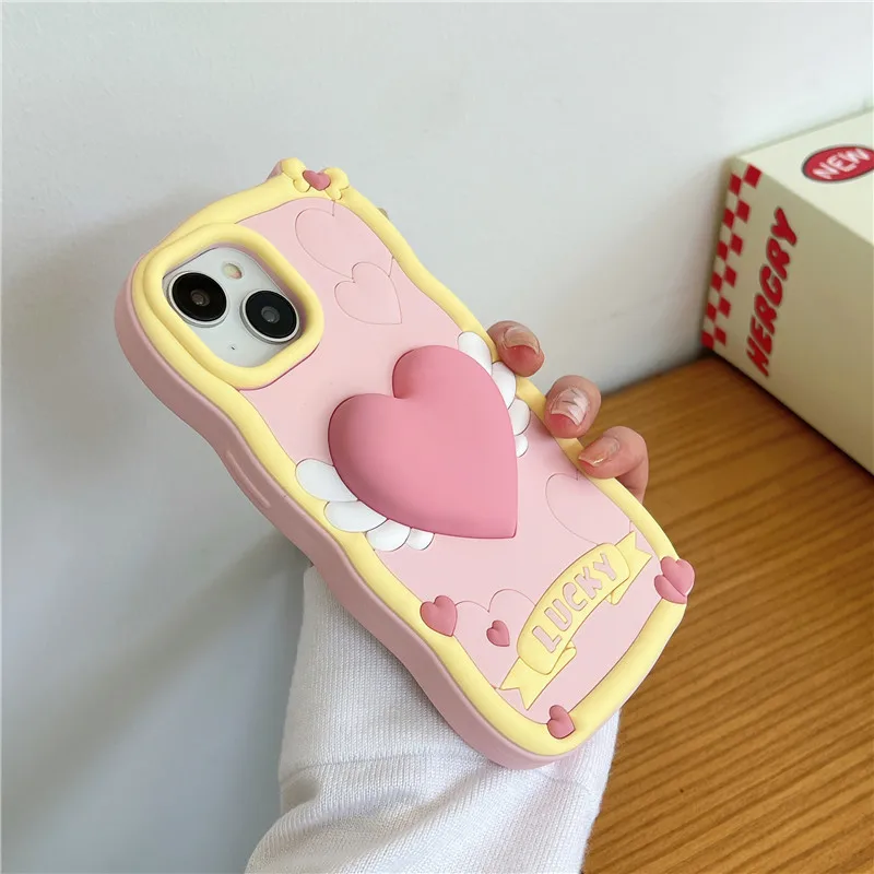 3D Lucky Love Wings Cream Shell Mobile Back Cover Silicone Cartoon Phone Case for Apple iPhone 15 14 13 12 pro max 11