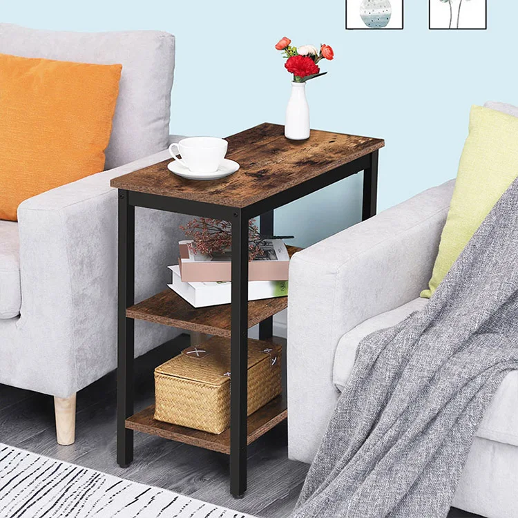 Wholesale Wooden Rustic Sofa Table Narrow Coffee Bedside Retro Side Table Multifunctional Furniture With Shelf for Living Room