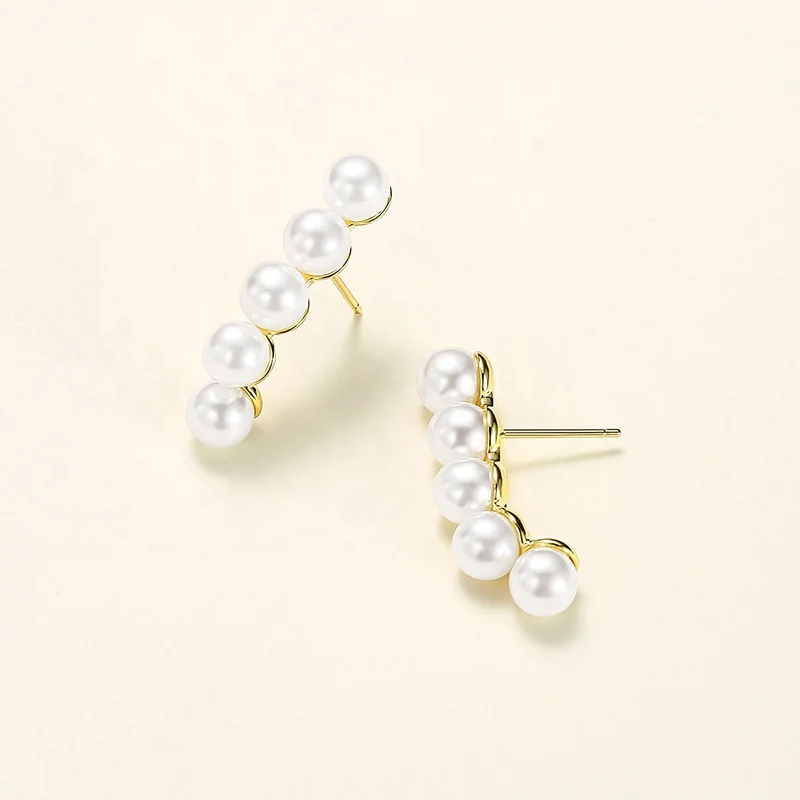 925 Silver Elegant Design Imitation Round Pearl Fashion Bohemian Earring Stud