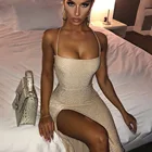New Ladies Sexy Sleeveless Bright Silk Women Fashion Sexy Sling Split Tight Irregular Prom Evening Dress Party