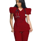 Cheap Uniformes Medicos Spandex Stretch Fabrics Stylish Bubble Sleeve Scrubs Uniforms Sets Medical Cute Scrubs
