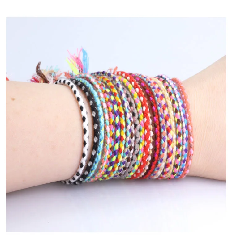 Bohemian Cotton Rope Copper Bead Tassel Bracelet Handmade String Wrap