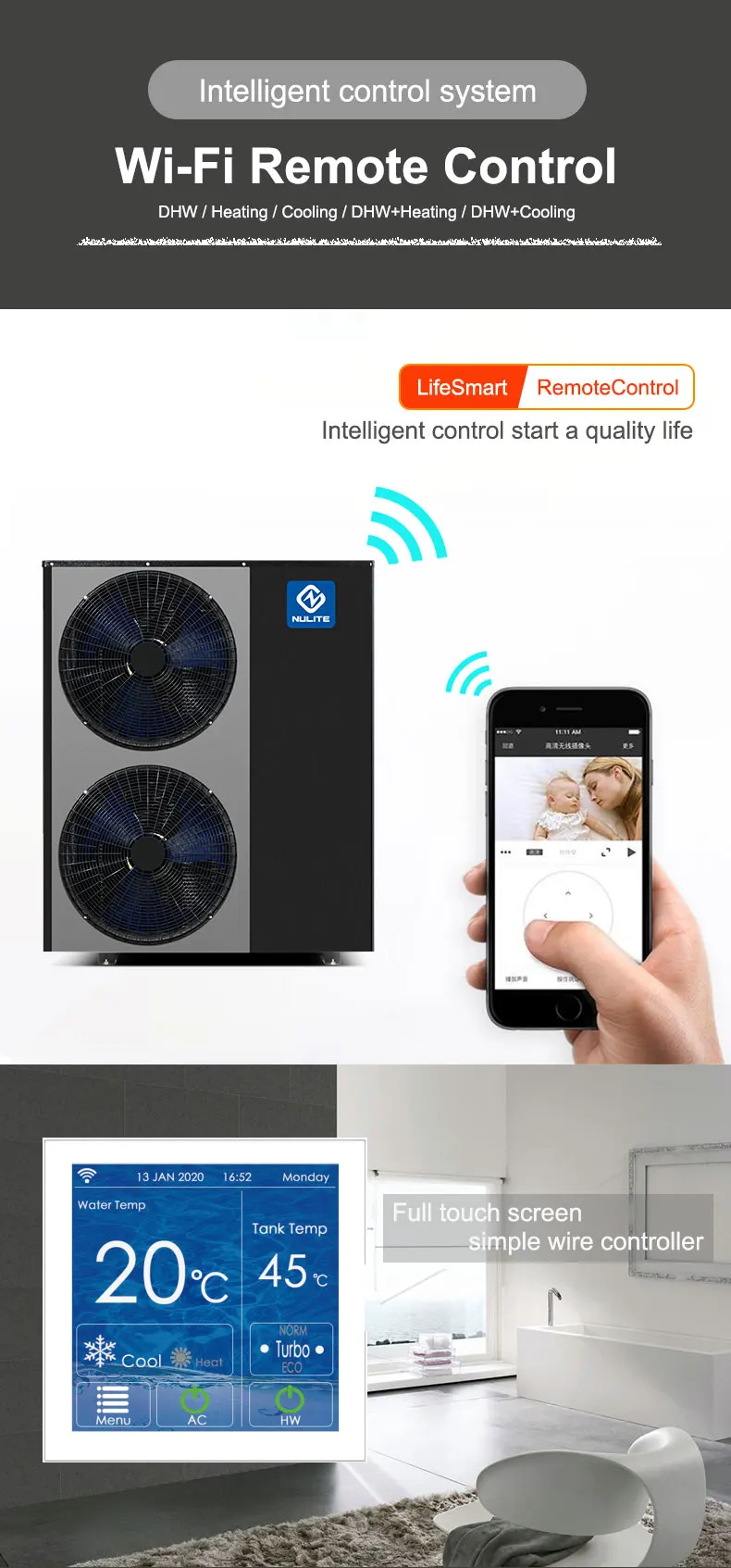 Air to Water Heat Pump, NULITE, R32, WIFI, Inverter - detail 12