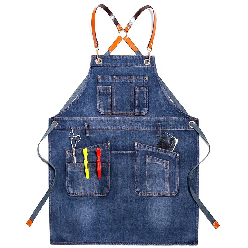 Fashion  Economic Denim Working Apron Restaurant Coffee Shop Uniform Custom Aprons