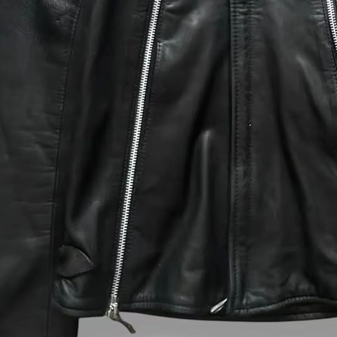 product mens vintage racing leather jacket with custom logo embroidery double sided zippers high collar oem service available672-5