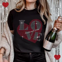 Popular New Love Valentine Day Rhinestone Heat Transfer Custom Love Letter Rhinestone Iron on Motif for Shirt