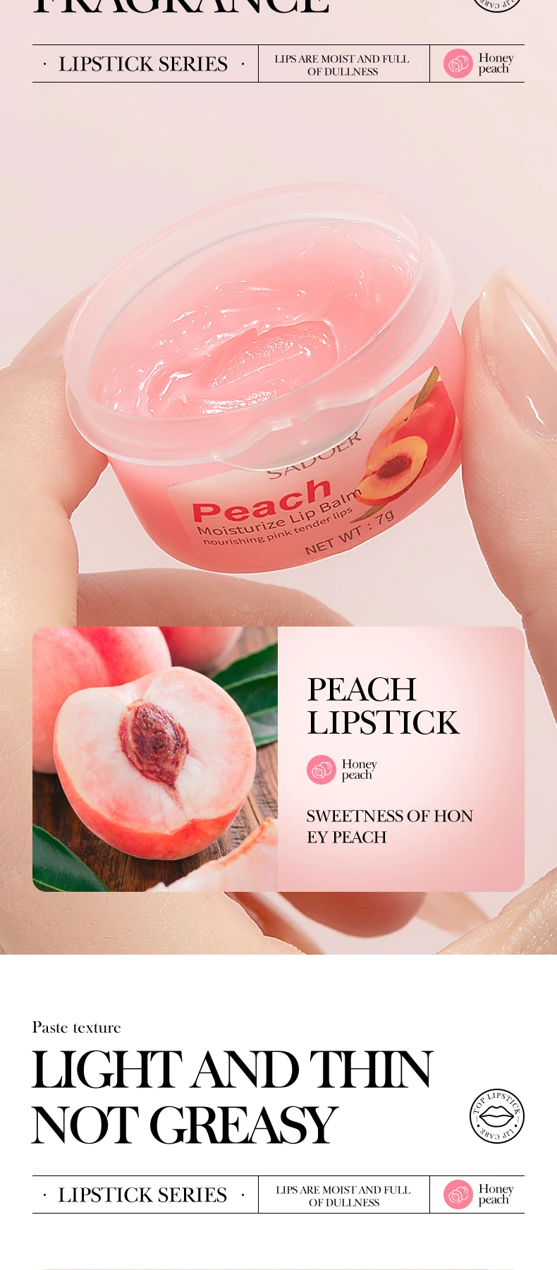 product korean private label sadoer peach anti dry cracked and lightened lip lines lip balm soothing moisturizing lip balm for dry skin-6