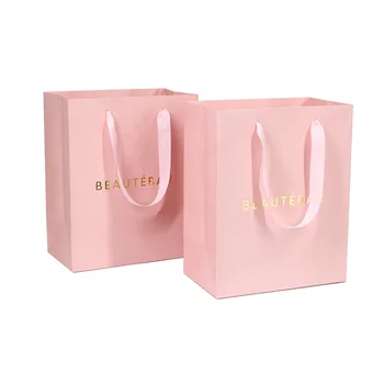 Luxury Ribbon Handle Boutique Shopping Packaging Customized Printed Euro Paper Gift Bags With Logo