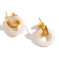 Hip Hop Stainless Steel Gold plated  natural stone small hoop earrings for woman