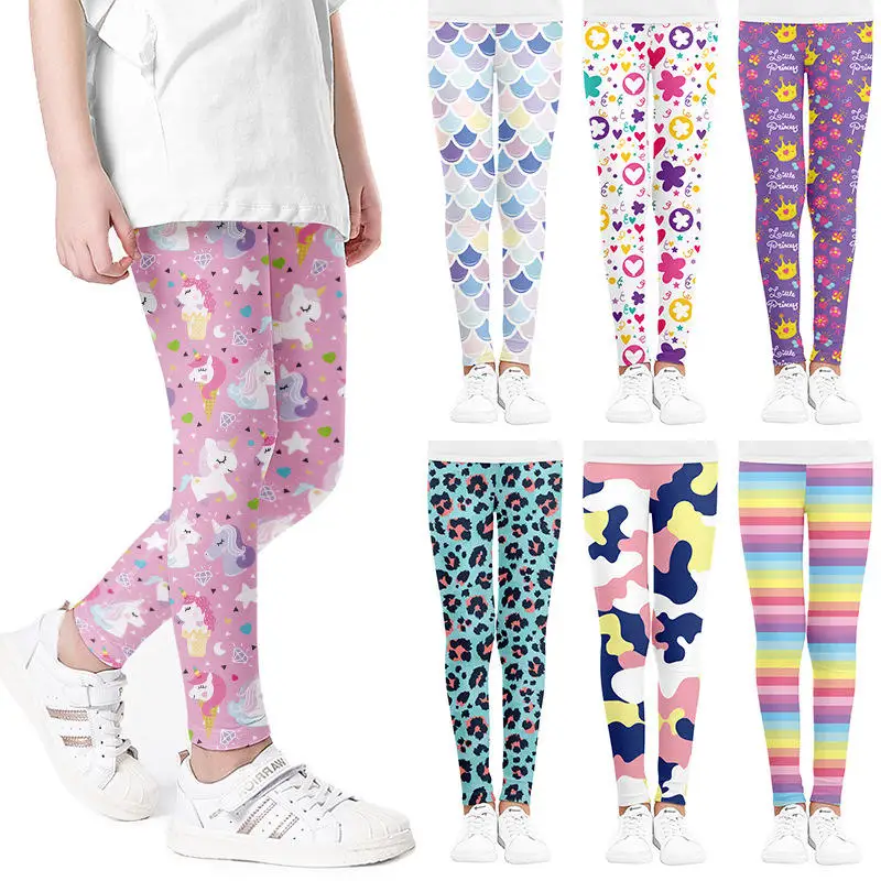 Girls Leggings for Kids Rainbow Print Casual Floral Pencil Pants Cute Toddler Skinny Trousers Teenage Child 3 To 9 Years
