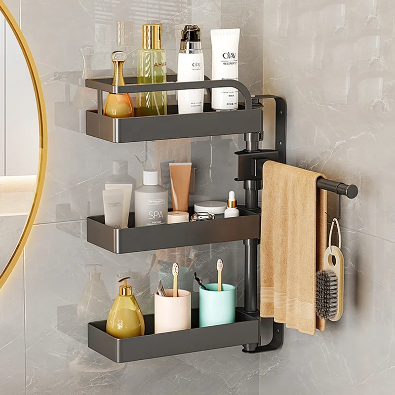 NEW luxury space saver bathroom rotate holder makeup storage corner wall mount hanging organizer shelf accessories towel rack