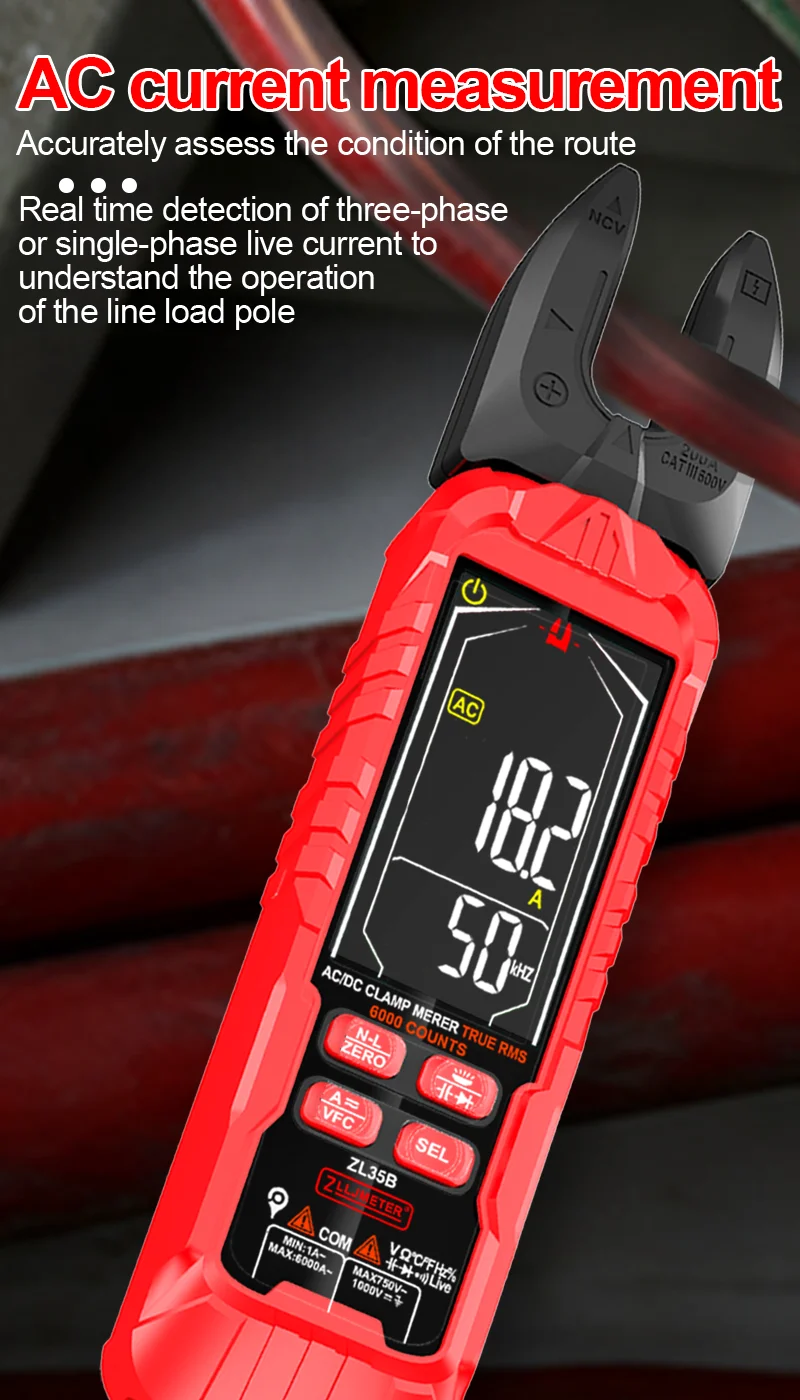 Ampere Digital ZL35B Rechargeable Clamp Multimeter High Precision Portable Ammeter Resistance Temperature Frequency 200A