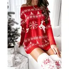 Knitted Dress 2021 New Knitted Sweater Women Ladies Christmas Jacquard Loose Knitted Long-sleeved Dress