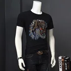 2021 Summer Plus Size Hip Hop Men Yellow Skinny T Shirt Womem Heat Transfer Rhinestone Custom Tshirt