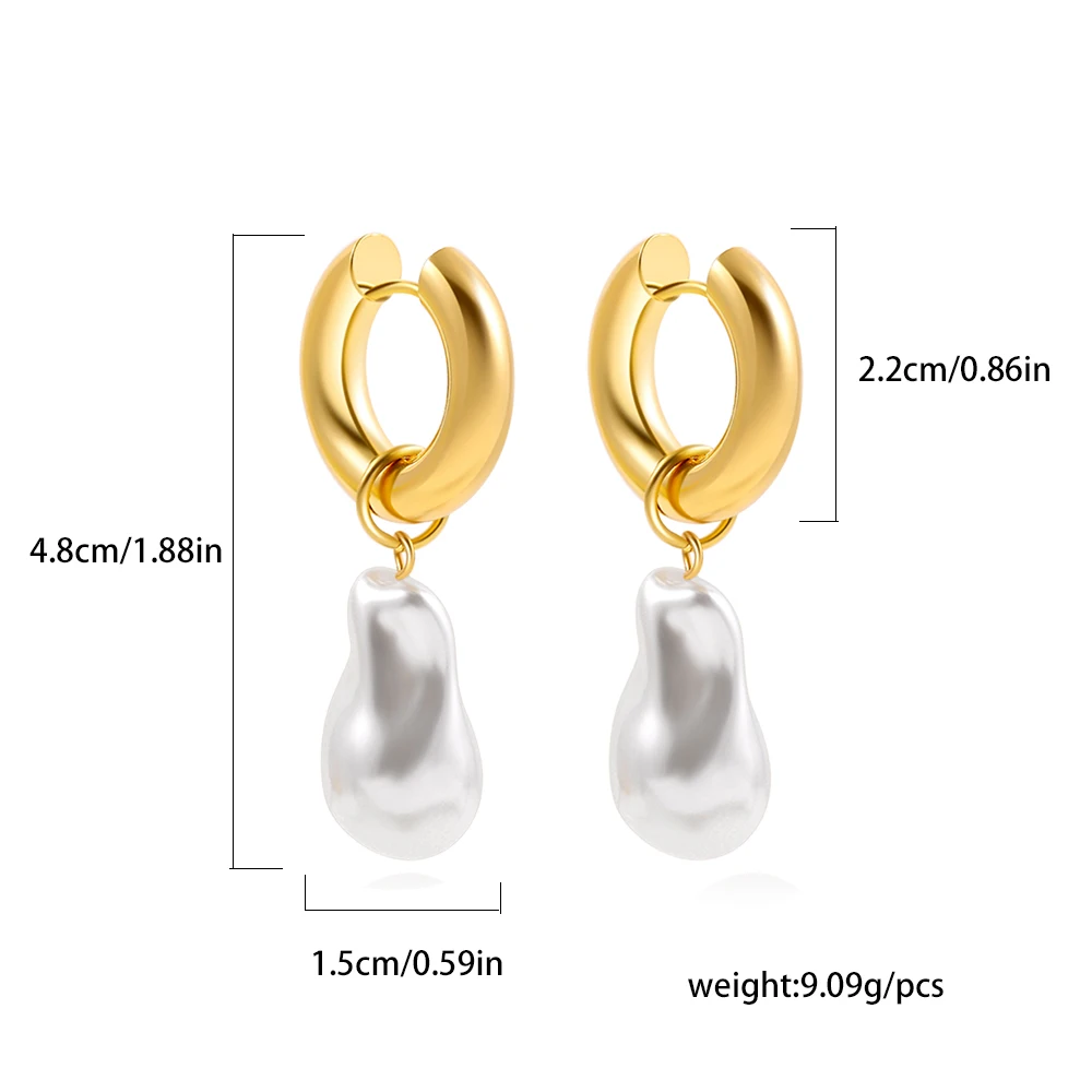 Irregular Baroque Pearl Drop Earrings For Women Stainless Steel Hanging