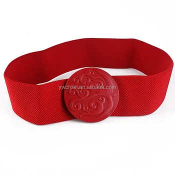 Red round buckle elastic wide belt