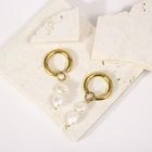 Earrings Baroque Pearl Vintage Gold Hoop Earrings 18k Gold-plated Stainless Steel Pendant Earrings