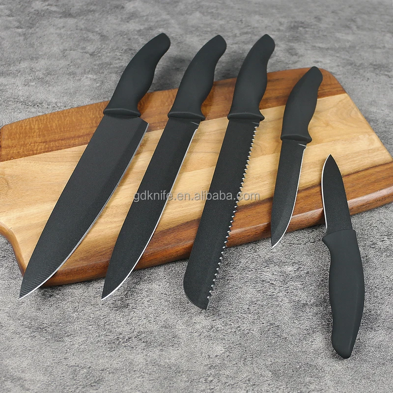 Most popular stainless steel 5pcs black non-stick coating promotion chef kitchen knife set