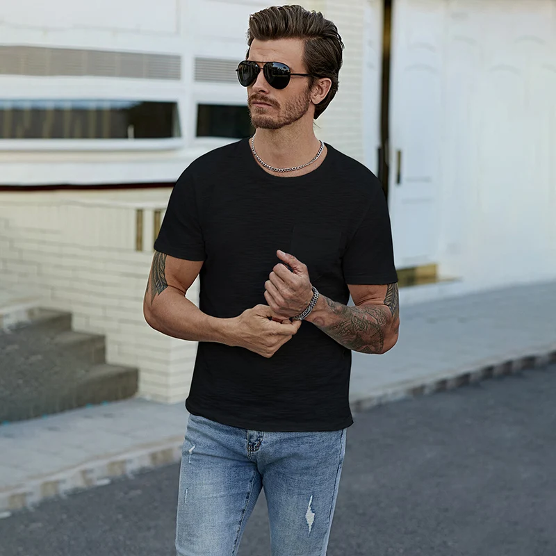2023 Hot Sale Design Men Top 100% Cotton Solid Color Short Sleeve T Shirt For Men