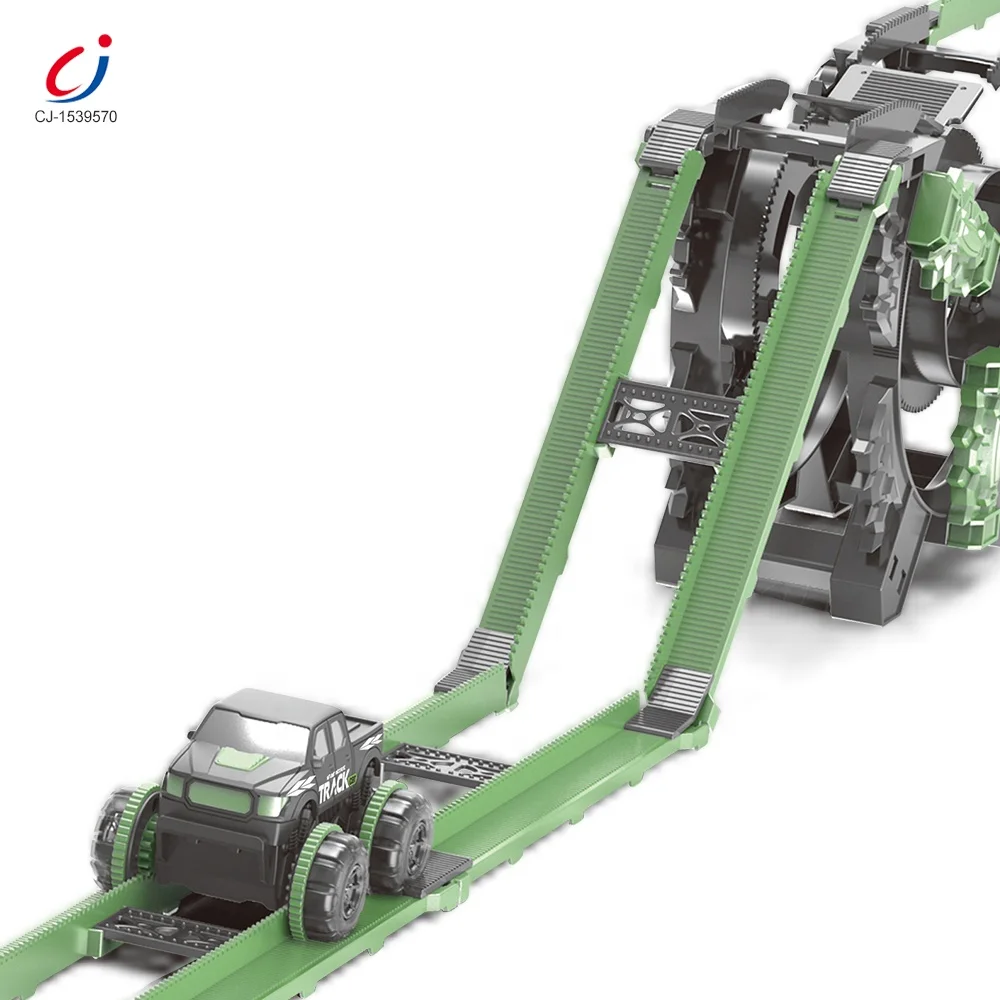 Chengji Battery Operated DIY Assembled Railway Stunt Rotate Track Car Rolling Rail Car Slot Racing Plastic Track Toy Car