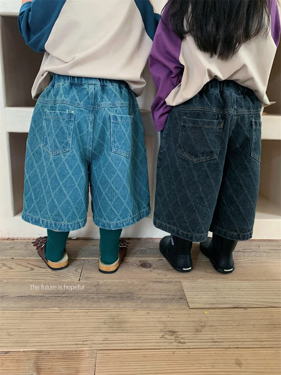 2023 autumn new cotton jeans baby straight pants wide-leg pants children