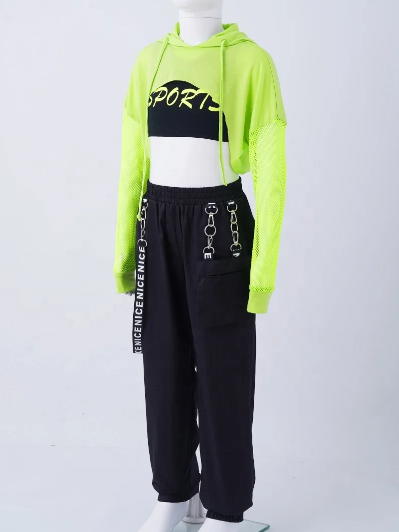 Girls 2 Pieces Outfit Hip Hop Clothes Kids Cropped Hoodie Sweatshirt Jogger Tracksuit Set Sport Wear