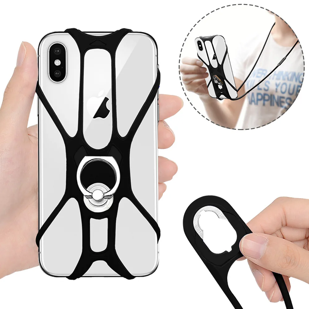 Universal Phone Lanyard Holder and Ring Grip Silicone Cell Phone Lanyard Neck Strap and Phone Ring Holder Stand