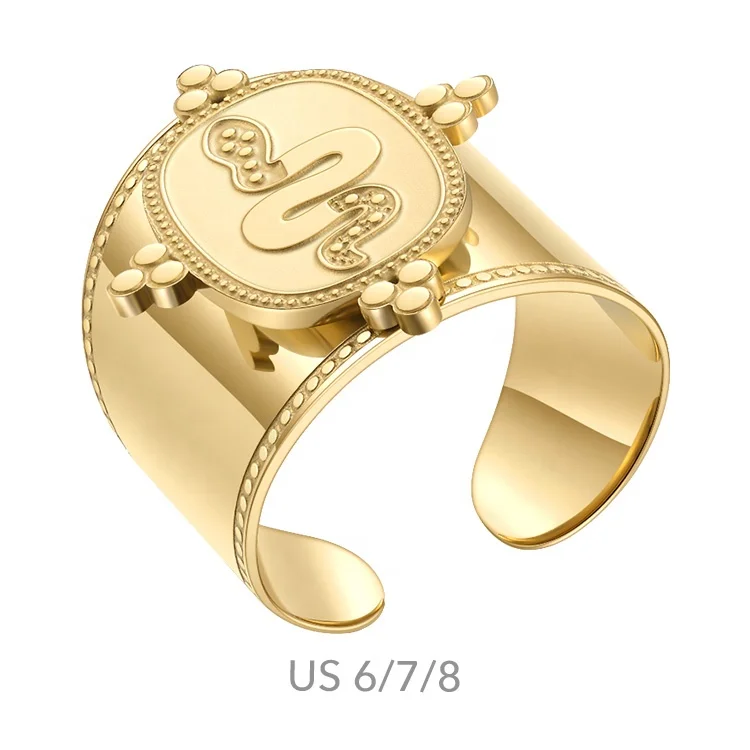 18K Gold Plated Stainless Steel Jewelry Snake-Shaped Smooth Open Hip Hop Accessories Rings R214137