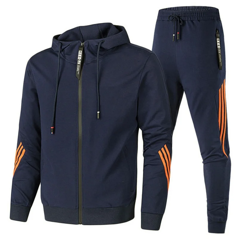 Wholesale Custom Stripes Training Set Zipper Jacket Gym Pant Blank Sweatsuit Jogging Brand sportswear men Tracksuits for Men