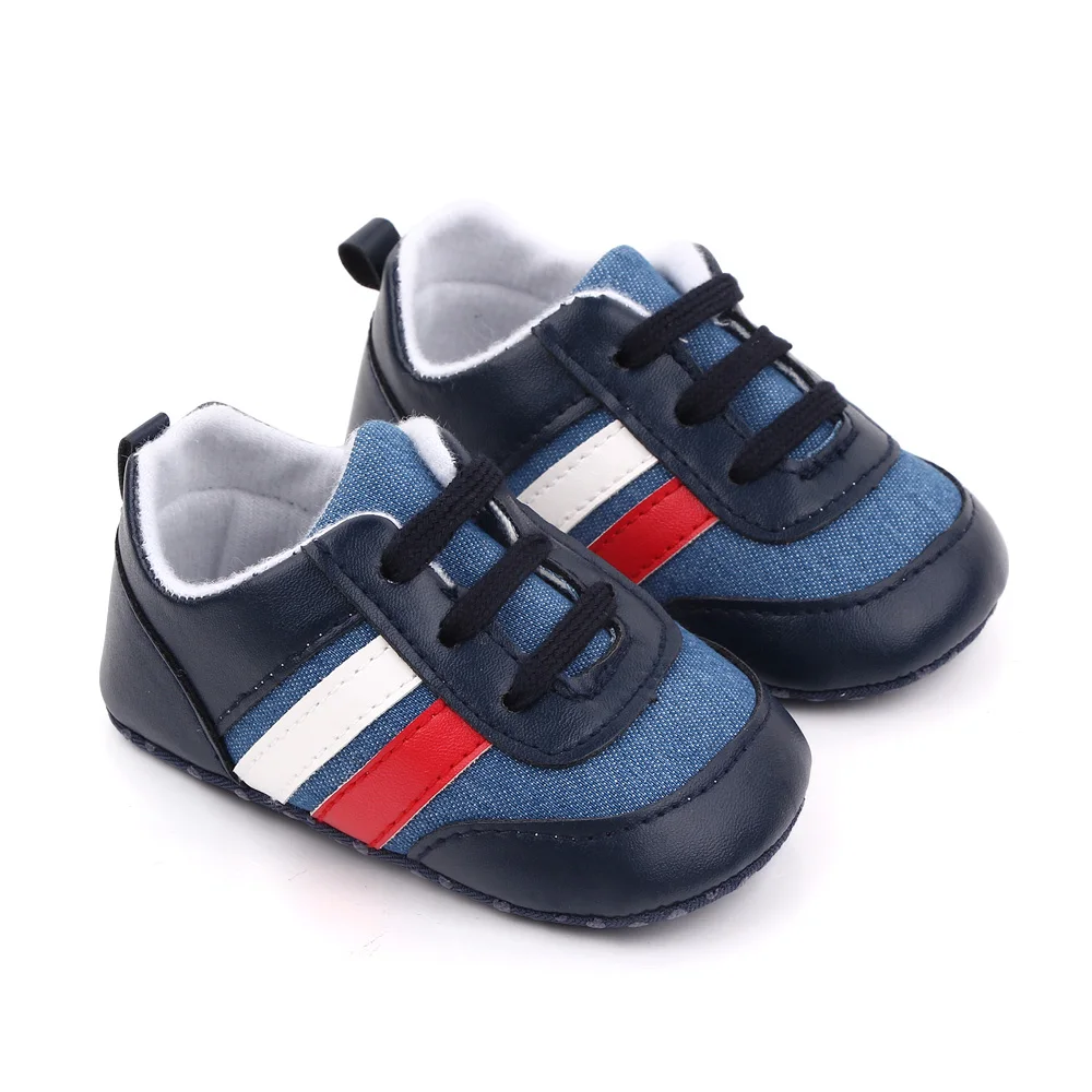 Spring and Autumn Baby Boys Matching Color Striped Soft Soled Infants Walking Shoes manufacture