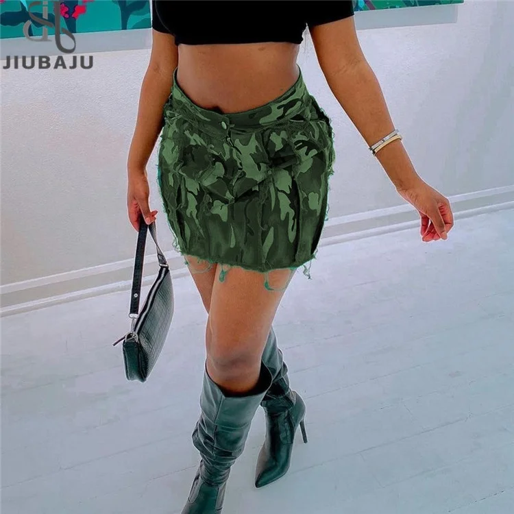 Tassel Camouflage Mini Skirts for Women Clothes Summer 2023 Fashion High Waisted Skirt