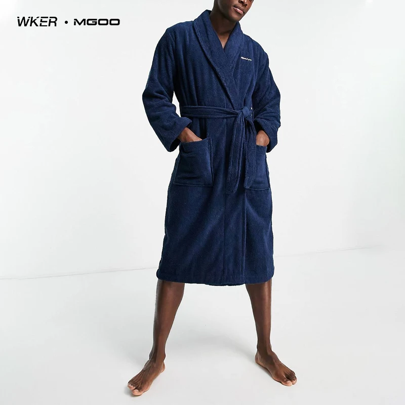 mens navy blue towelling dressing gown