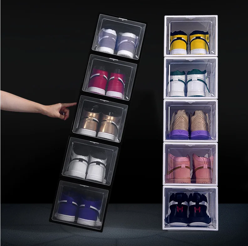 Acrylic Storage Shoe Black Plastic Organizer Sneaker Led Crate Display Shoes Box