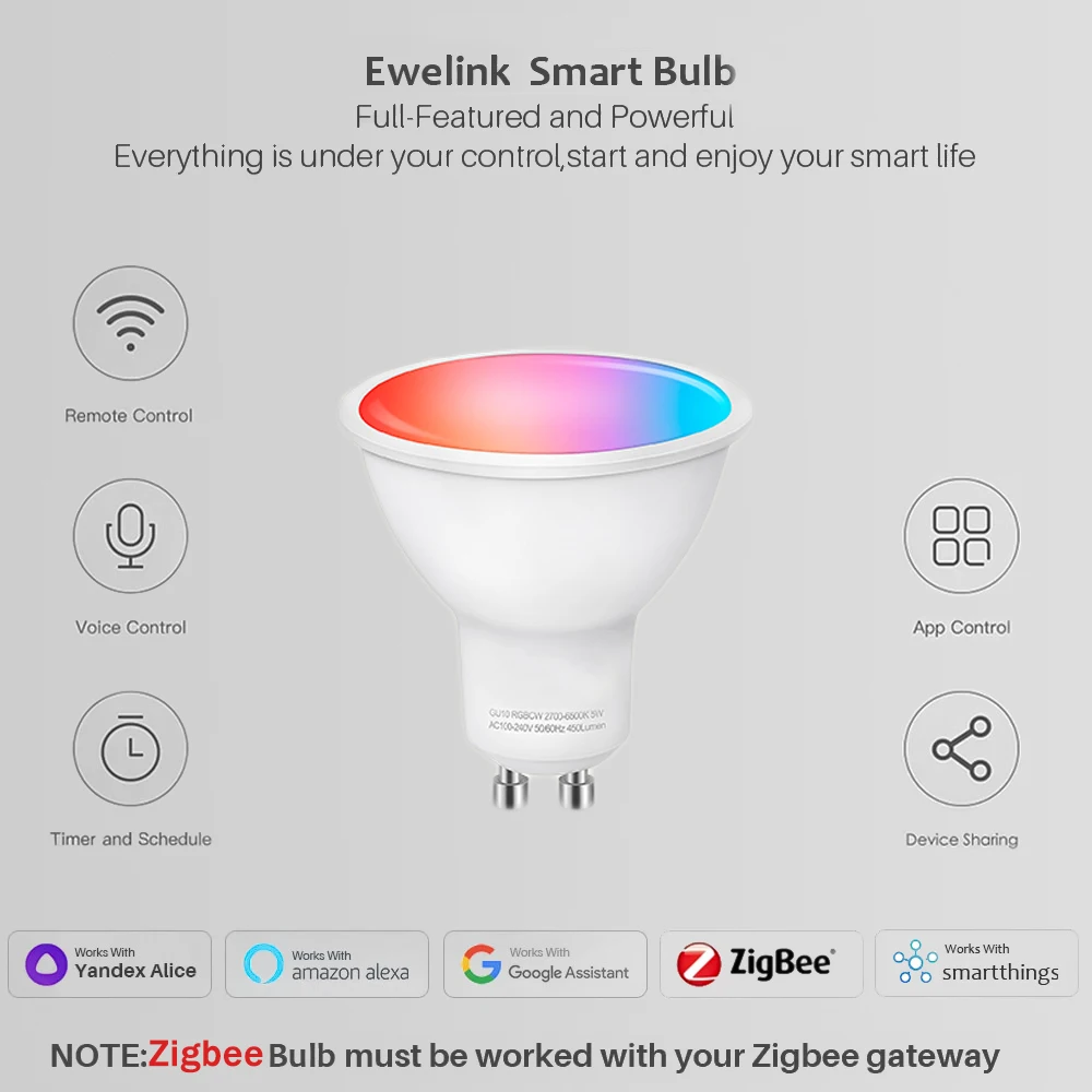 GU10 5W E27/E26 M16 LED Smart Bulb WiFi Controlled  and Bluetooth Color Changeable and Dimmable for Home Use