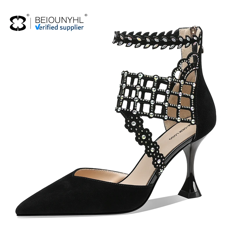 China women leather dermis sandals heels size 9.5 latest nice lady high mature sexy beautiful black high heel heeled sandals