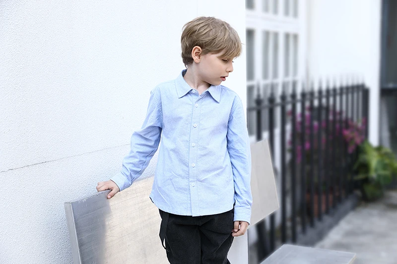 2023 Guangdong factory hot sell long sleeve solid color 100% cotton dress shirt for child summer collection  boys dress shirt