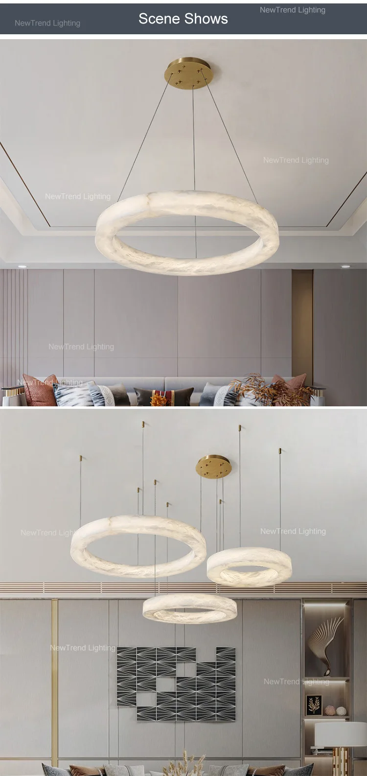 CPL-237 Custom Indoor Decoration Lighting Restaurant Shop Home Villa Modern Marble Ring LED Alabaster Chandelier details