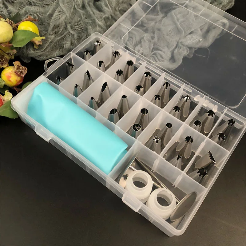 38Pcs Stainless Steel Pastry Tubes Piping Storage Box Baking Tools Cakes Nozzles Decoration Kitchen Accessories