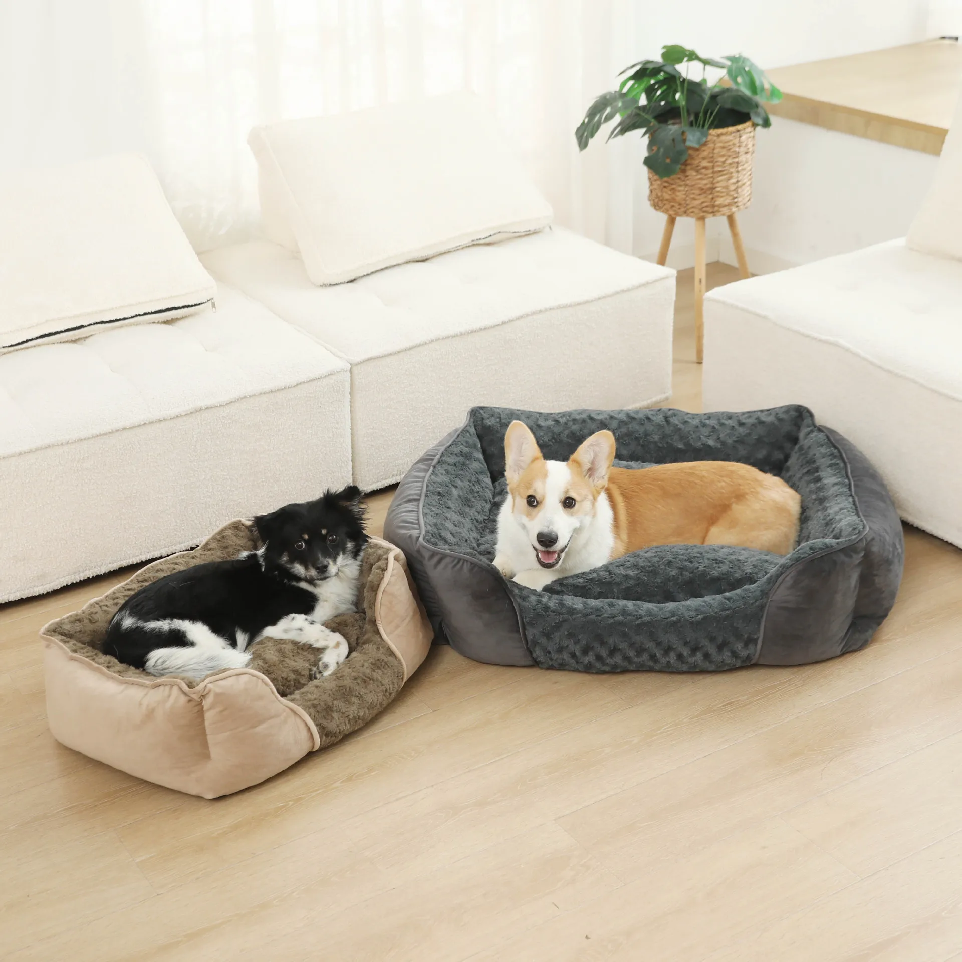 product hot selling wholesale rose plush suede fleece anti slip bottom pet sleeping bed with removable washable cover for small dog cat-54