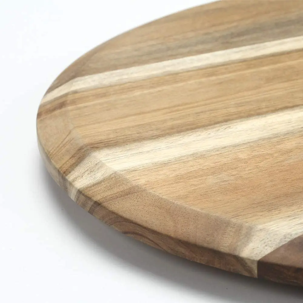 Wholesale Nordic Hot Sale Cheap Solid Wood Food Fruit Serving Plate Rotate Round Acacia Wooden Plate